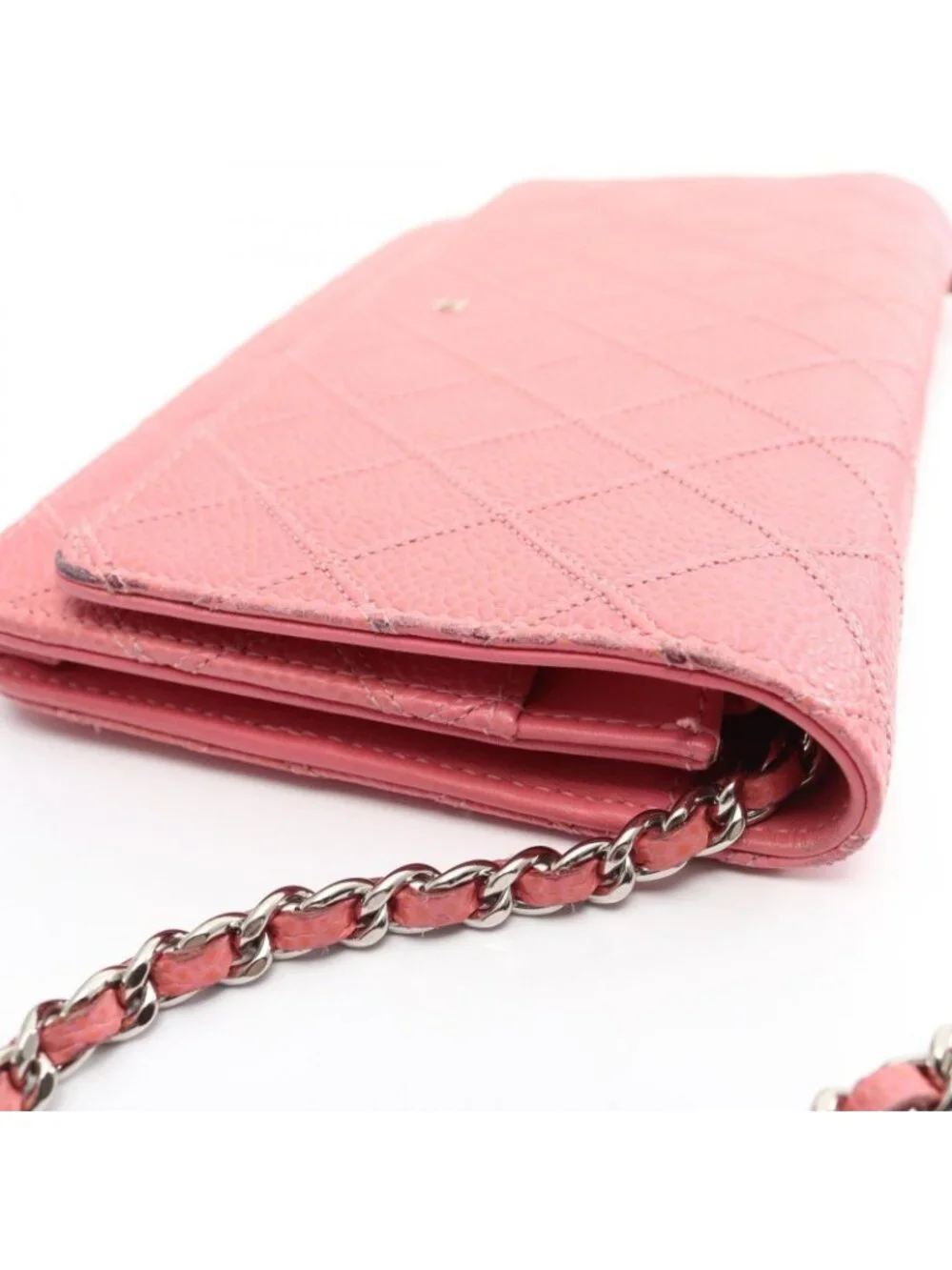 Chanel Shoulder Bag Quilted Pink Caviar Leather Chain Wallet